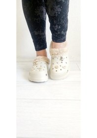 Resim İçi Kürklü Taşlı Şık Doktor Hemşire Aşcı Terliği Bej 