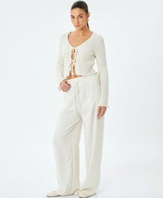 Resim Koton Cepli Keten Viskon Geniş Paça Pantolon Bej 5sak40026pw Ekru 