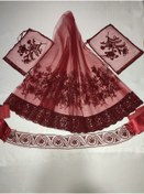 Resim SırmalıHome Kına Geceleri Için Bordo Simli Gelin Kına Duvağı,kemer Ve Eldiveni Ile Kına Örtüsü Seti 