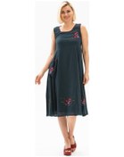 Resim Kolsuz Şile Bezi Burçak Midi Boy Elbise Petrol Ptrl Petrol 