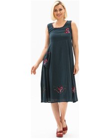 Resim Kolsuz Şile Bezi Burçak Midi Boy Elbise Petrol Ptrl Petrol 