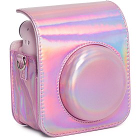 Resim Fujifilm Instax Mini 12 Makine Uyumlu Pembe Parlak Deri Kılıf Fujifilm