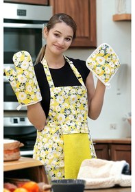 Resim Tulipa Ayar Askılı Sıvı Geçirmez Su Geçirmez Mutfak Önlüğü Eldiven Tutacak Turkuaz 