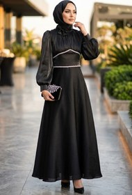 Resim N.S NEVA STYLE Boncuk Detaylı Siyah Tesettür Abiye Elbise 4778S 