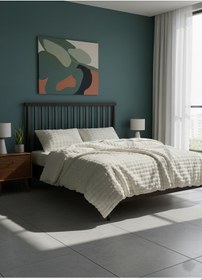 Resim Diamond 3 Parça Bubble Kürk Comforter Set, Çift Kişilik Yorgan Seti 220x240 -krem Krem 