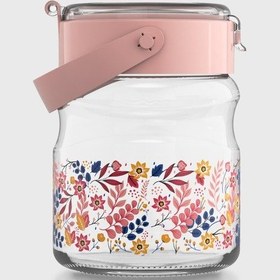 Resim Renga Mono 900 Ml Çiçek Desenli Cam Kavanoz 132065 Pembe 