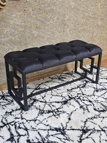 Resim Siyah Boyalı İçi Kareli Diktörtgen 100 Cm X 40 Cm Oturak Puf - Be Çok Renkli 