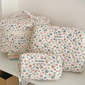 Resim Jolly House Çiçekli Kozmetik Çanta Seti - Pamuk Kumaş, Cinsiyetsiz Yetişkin Üçlü, Su Geçirmez Değil, Kokusuz Vintage Tarzı Makyaj Organizatörü Seyahat ve Saklama İçin 