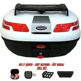 Resim Motosiklet Arka Çanta 45 Litre Sırt Dayama Ve Üst Tabla Full Set Beyaz Beyaz 