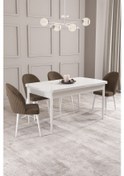 Resim Calvin Beyaz 80x132 Mdf Açılabilir Mutfak Masası Takımı 4 Adet Sandalye Krem 