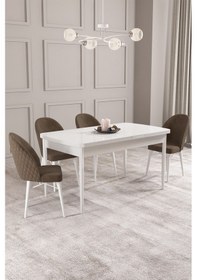 Resim Calvin Beyaz 80x132 Mdf Açılabilir Mutfak Masası Takımı 4 Adet Sandalye Krem 