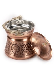 Resim Handygoo El Işleme Eskitme Kırmızı Bakır Yoğurt Bakraç 4 Lt 