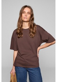 Resim Grimelange Lagertha Kadın %100 Organik Pamuklu Kalın Dokulu Oversize Fit Yuvarlak Yakalı Koyu Kahver Koyu Kahverengi 
