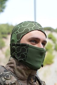 Resim İZMİR ASKERİ MALZEME Koyu Yesil Haki Renkli Ruzgar Gecirmez Termal Balaklava Kar Maskesi 