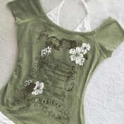 Resim Kadınlar için Vintage Çiçek Desenli Tank Üstü - Hafif Yeşil, Rahat, İlkbahar/Yaz Günlük Giyim, Çiçek Desenli, Bağcıklı Üst|Vintage Çiçek Desenli|Hafif Kumaş 
