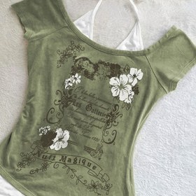 Resim Kadınlar için Vintage Çiçek Desenli Tank Üstü - Hafif Yeşil, Rahat, İlkbahar/Yaz Günlük Giyim, Çiçek Desenli, Bağcıklı Üst|Vintage Çiçek Desenli|Hafif Kumaş 