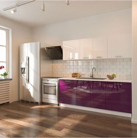 Resim Tdesıgno Selvi Hazır Mutfak Dolabı 200 Cm -Parlak Mürdüm Ve Beyaz 