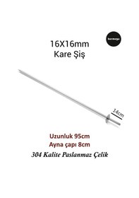 Resim 16mm Kare Şiş - 95cm Uzunluk - 304 Kalite Paslanmaz Çelik 