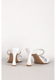 Resim Dericlub 7716 Gerçek Deri Kadın Taşlı Topuklu Terlik Beyaz 