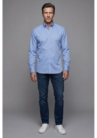 Resim Bisse Regular Fit Klasik Yaka Düğmeli Mavi Erkek Gömlek Gmkls4pal224003 D35 