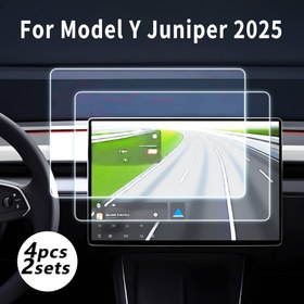 Resim 2025 Model Y Juniper ve 2024-2025 Model 3 Highland için 4 adet (2 Set) Ekran Koruyucu, 15.4 İnç Navigasyon Ekranı ve 8 İnç Arka Ekran - Parmak İzi Önleyici, Kolay Kurulum, Temperli Cam Dokunmatik Ekran Koruyucu Filmler GPS Navigasyon için 