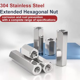 Resim 304 Paslanmaz Çelik Uzatılmış Altıgen Somun DIN6334, M6-M16 Boyut Bağlayıcı Somun, Koroziyona Dayanıklı ve Güçlü Kalite, Makine, İnşaat, Boru Bağlantıları için Uygun 