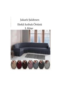 Resim Jakarli Şal Desen L.köşe Koltuk Örtüsü, Koltuk Kılıfı Antrasit 350cm Antrasit 