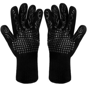 Resim Siyah Izgara, Fırın, Fırın, Isıya Dayanıklı Pişirme Eldivenleri, Fırın Eldivenleri, Fırın Eldivenleri İçin Kaymaz Silikon Izgara Eldivenleri 