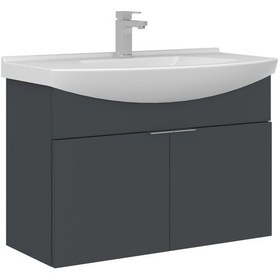 Resim Orka Purus 80 Cm Mat Antrasit Banyo Dolabı Alt Modül Lavabo Asma Antrasit 