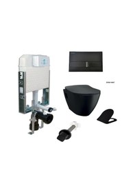 Resim Visam-Creavit Gömme Rezervuar Asma Klozet TP325 Siyah Mat 5 Parça 