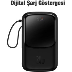 Resim Baseus 20W 10000MAH Apple iPhone 13, 13 Pro, 13 Pro Max Lightning Şarj Kablolu Dijital Ekranlı Powerbank 