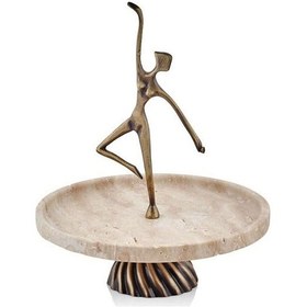 Resim Evza Burgu Ayaklı Balerin Figürlü Sunumluk Traverten Bronz 