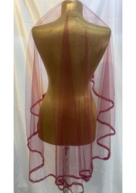 Resim Bordo İncili Gelin Duvak Kuşak Eldiven El Gülü Kına Örtüsü Gelin Örtü Kına Seti 