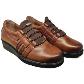 Resim Napa Shoes Kadın Hakiki Deri Sıkıştırılmış Köpük Taban Rahat Ultra Hafif Günlük Dolgu Topuk Ayakkabı Napa-1000 Taba 