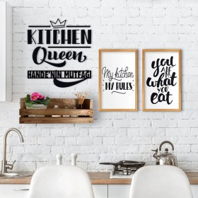 Resim BK Gift Dekoratif Doğal Ahşap Raf Mutfak Konseptli 2’li Ahşap Tablo ve Isme Özel Duvar Süsü-5 