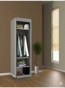 Resim Missidea Slim Fit Portatif Metal Profilli Askılı Raflı Bez Dolap Gri 