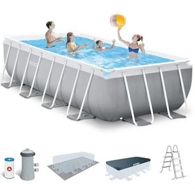 Resim İntex 26792np Dikdörtgen Prefabrik Aile Havuzu 488x244x107cm Merdiven + Örtü + Filtre Set 