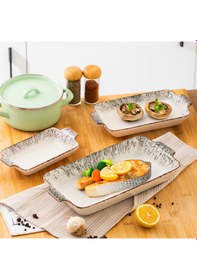 Resim Porsima 083 Dikdörtgen 3'lü Porselen Fırın Kabı Servis Tabağı Siy Siyah 