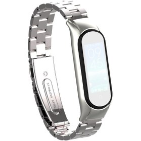 Resim Xiaomi Mi Band 5 Çift Yaylı Katı Üç Paslanmaz Çelik Düz Renk Saat Kordonu 
