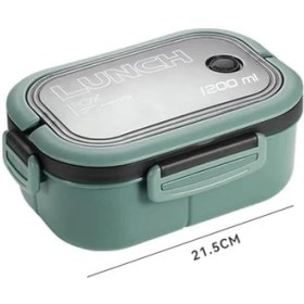 Resim 1200 ml 2 Katlı 6 Bölmeli Bpa'sız Pp Plastik Sefer Tası ve Beslenme Çantası - Hava Kilitli Bento Lunch Box, Çatal ve Kaşık Dahil (Yeşil) 