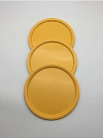 Resim 3'lü Siyah Yuvarlak Tepsi, Tek Kişilik Çay Ve Kahve İkramlık Servis Sunum Tepsisi 22cm, Çeyizlik Sarı 