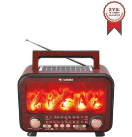 Resim Torima D72 Kırmızı Ahşap Nostalji Kablosuz Speaker Bluetooth Hoparlör Radyo Solar Panelli 