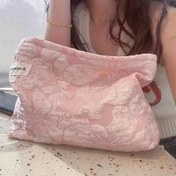 Resim Kadınlar için hediye olarak basit çiçek desenli jakar kozmetik çantası büyük kapasiteli seyahat makyaj çantası cilt bakım çantası tuvalet organizatörü makyaj poşeti clutch çanta 