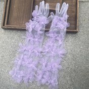 Resim Çift Şık 3D Çiçekli Şeffaf Eldiven - Düğünler, Fotoğraf Çekimleri ve Kostüm Partileri için Uzun Esnek Ağ Yaprağı Tasarımı - Sadece Elde Yıkanır Mor, Pembe, Bordo, Mavi, Lavanta 