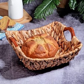 Resim Kosova Wicker Serisi Bezli Kare Ahşap Kulplu Hasır Ekmek Sepeti 