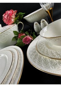 Resim Monno English Bone Gold Line 59 Parça 12 Kişilik Yemek Takımı 