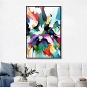 Resim Yağlı Boya Dokulu Tablo Renkli Boyalar Soyut Siyah Çerçeveli U08088-179090 