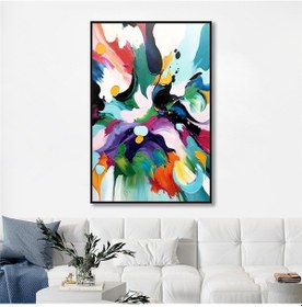 Resim Yağlı Boya Dokulu Tablo Renkli Boyalar Soyut Siyah Çerçeveli U08088-179090 