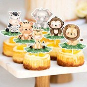Resim 18 Adet Vahşi Hayvan Karikatür Kaplan Maymun Cupcake Süsleri için Orman Mutlu Doğum Günü Partisi Dekorasyonu DIY Kek Malzemeleri 