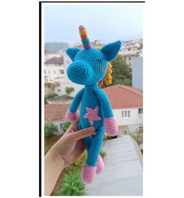 Resim Mavi Unicorn Uyku Arkadaşı Oyuncak Pony At 